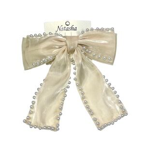 Natasha‎ Chiffon Pearl-Embellished Beige Hair Bow Clip